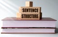 SENTENCE STRUCTURE - words on wooden blocks on the background of books