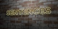 SENTENCES - Glowing Neon Sign on stonework wall - 3D rendered royalty free stock illustration