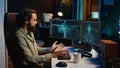 Sentient Ai gains humanoid form inside computer, waving hand, greeting creator