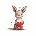 Sentimental Realism: Cartoon Roo Holding A Red Heart