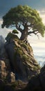 The Sentinel of Stone An Ancient Tree\'s Dominion in a Fantasy Realm Royalty Free Stock Photo