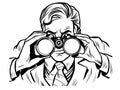 Sentinel watchman with binoculars line art Royalty Free Stock Photo