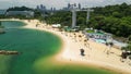 Sentosa Beach, Singapore. Aerial view of beach and coastline on a sunny day Royalty Free Stock Photo