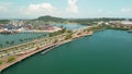 Sentosa Beach, Singapore. Aerial view of beach and coastline on a sunny day Royalty Free Stock Photo