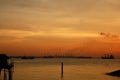 Sunset scene at Singapore beach in Sentosa, Singapore Royalty Free Stock Photo