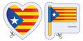 Senyera - flag of Catalonia, Vector cut sign here, isolated on white. Can be used for design, stickers, souvenirs. Royalty Free Stock Photo