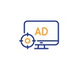 Seo adblock line icon. Search engine optimization sign. Vector