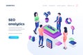 SEO analytics landing page vector template isometric illustration
