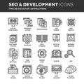 Seo and app development. Search engine optimization. Internet, e-commerce.Thin line black web icon set. Outline icons Royalty Free Stock Photo