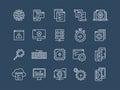 Seo and app development. Search engine optimization. Internet, e-commerce.Thin line blue web icon set. Outline icons Royalty Free Stock Photo