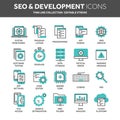 Seo and app development. Search engine optimization. Internet, e-commerce.Thin line blue web icon set. Outline icons Royalty Free Stock Photo