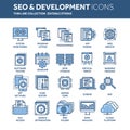 Seo and app development. Search engine optimization. Internet, e-commerce.Thin line blue web icon set. Outline icons Royalty Free Stock Photo