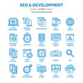 Seo and app development. Search engine optimization. Internet, e-commerce.Thin line blue web icon set. Outline icons Royalty Free Stock Photo