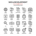 Seo and app development. Search engine optimization. Internet, e-commerce.Thin line blue web icon set. Outline icons Royalty Free Stock Photo