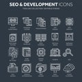 Seo and app development. Search engine optimization. Internet, e-commerce.Thin line white web icon set. Outline icons Royalty Free Stock Photo