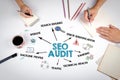 SEO Audit Concept. The meeting at the white office table Royalty Free Stock Photo