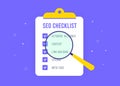 SEO Checklist document for boosting website ranking and performance. On-Page and Off-Page Optimization, keyword research, xml Royalty Free Stock Photo