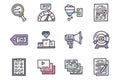 SEO color vector doodle simple icon set Royalty Free Stock Photo