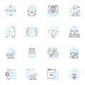 SEO company linear icons set. Optimization, Ranking, Keywords, Backlinks, Strategy, Analytics, Authority line vector and