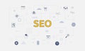 Seo concept with icon set with big word or text on center Royalty Free Stock Photo