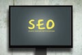 SEO concept. Search engine optimization. Word on the monitor screen