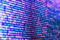 SEO concepts for better SERP. Internet app development and design. Hi-tech modern screen of data, digits and chars on monitor.