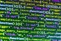 SEO concepts for better SERP. Javascript code in bracket software. Royalty Free Stock Photo
