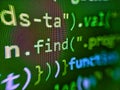 SEO concepts for better SERP. Monitor photo. Mobile app developer. Programming code on black background. Websit. Digital code. Royalty Free Stock Photo