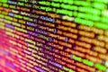 SEO concepts for better SERP. Software developer programming code on black screen. Screen of web developing code on dark Royalty Free Stock Photo