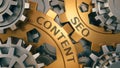 SEO content concept. Gold and silver gear wheel background illustration. 3d