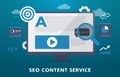 SEO Content Service concept illustration. Search engine optimization, content marketing with keyword research, writing Royalty Free Stock Photo