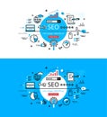 SEO. Flat linear hero images and hero banners design concept