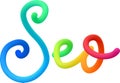 Seo fluid 3d twist text made of blended colorful circles