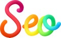 Seo fluid 3d twist text made of blended colorful circles