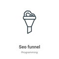Seo funnel outline vector icon. Thin line black seo funnel icon, flat vector simple element illustration from editable programming