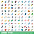 100 seo icons set, isometric 3d style Royalty Free Stock Photo