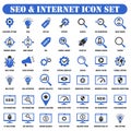 SEO and Internet icon set black and blue series