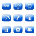SEO Internet Sign Square Vector Blue Icon Set 8 Royalty Free Stock Photo