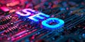 SEO keyword analysis with vibrant charts on UV screen for data optimization. Concept SEO, Keyword