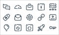 seo line icons. linear set. quality vector line set such as keyword, analytics, idea, rocket, web optimization, hastag, link,