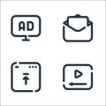 Seo line icons. linear set. quality vector line set such as video, upload, mail