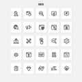 SEO line icons set. Chess piece, magnifier, hashtag, search, mouthpiece and other elements