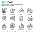 Seo line vector icon set with outline style isolated on white background. illustration seo sign symbol concept for digital IT, web Royalty Free Stock Photo