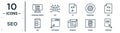 seo linear icon set. includes thin line program error, js, php, copyright, html5, content, app icons for report, presentation, Royalty Free Stock Photo