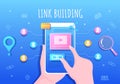 SEO Link Building as Search Engine Optimization, Marketing and Digital for Home Page Development or Mobile Applications Vector Royalty Free Stock Photo