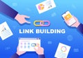 SEO Link Building as Search Engine Optimization, Marketing and Digital for Home Page Development or Mobile Applications Vector Royalty Free Stock Photo