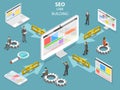 SEO link building flat isometric vector concept. Royalty Free Stock Photo