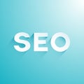 SEO logo on light blue background