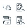 seo and marketing line icons. linear set. quality vector line set such as smartphone, backlink, keyword