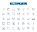 Seo marketing linear icons set. Optimization, Keywords, Analytics, Strategy, Content, Backlinks, SERP line vector and Royalty Free Stock Photo
